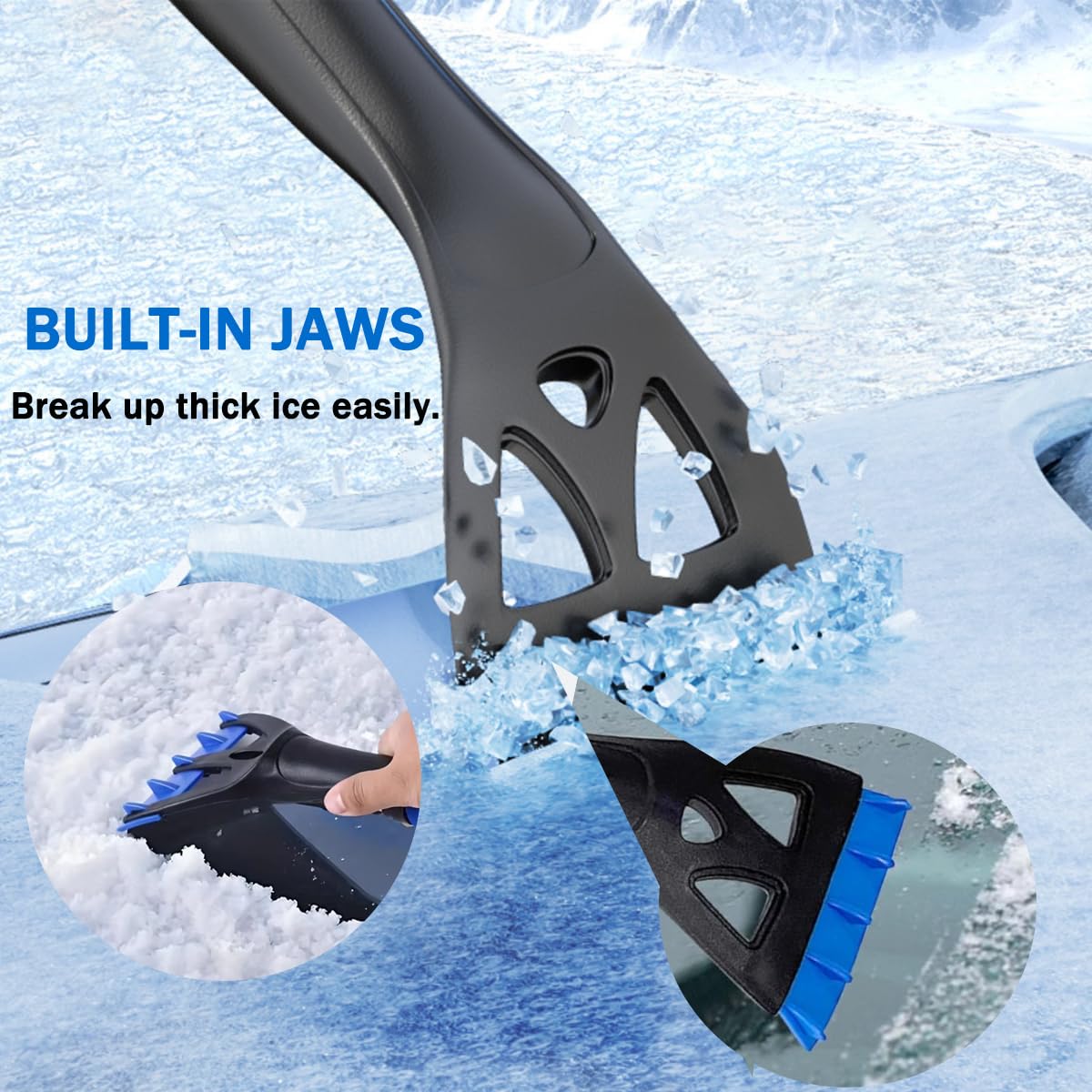 Cepillo de nieve telescópico de aluminio con raspador de hielo, accesorio de invierno para coche, SUV, agarre ergonómico de espuma para camiones, parabrisas y ventanas (azul)