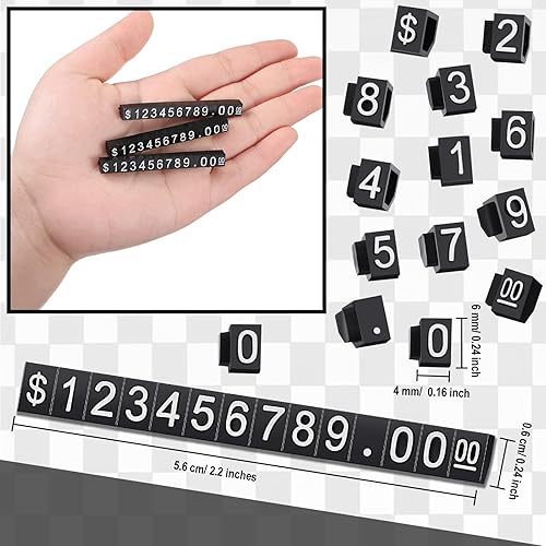 Miniatura 7 de Qunclay 50 Sets Price Display Cube Number Letter Price Tag Cube Blocks Adjustable Dollar Display Stand Small Counter Kit for Jewelry Retail Vending