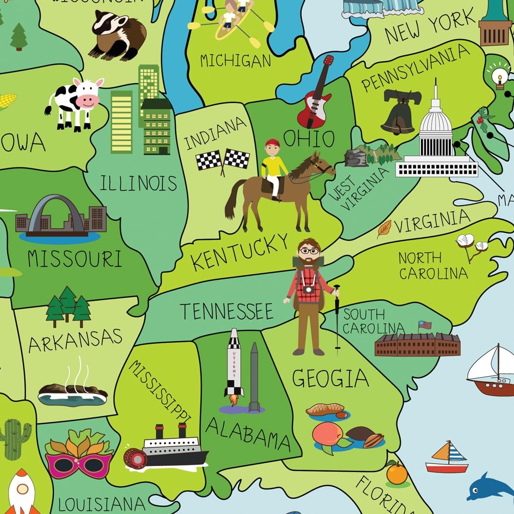 Map of United States Fabric Sticker, Peel and Stick Removable USA Wall Decal (X-Large)