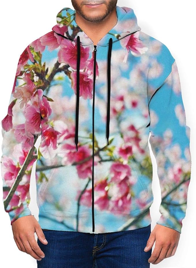 Amazon Co Jp パーカー ピンクの桜 メンズフード付きジップシャツ メンズ パーカー ジッパーシャツ スポーツウェア カジュアルセーター 長袖 おしゃれな ファッション