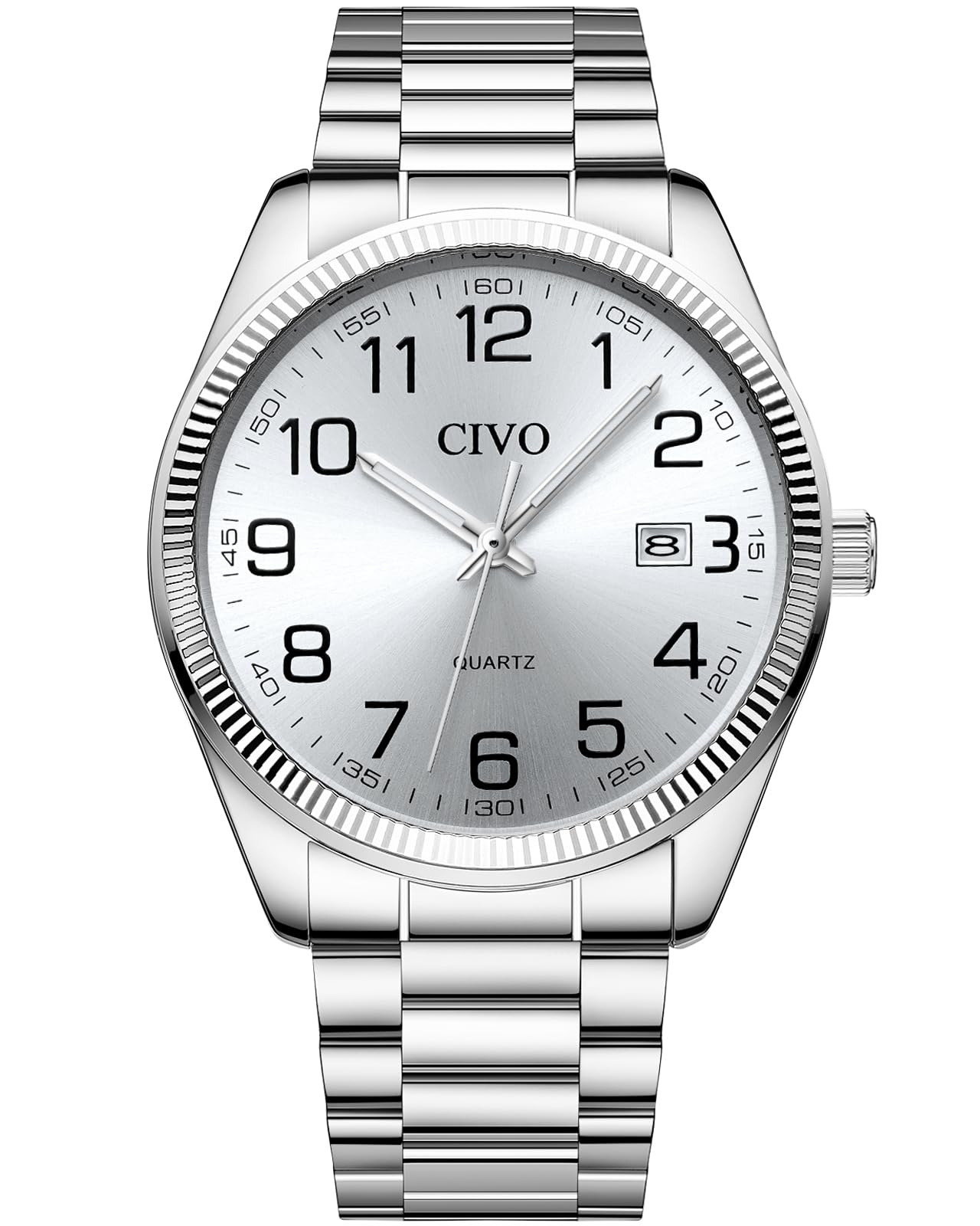 CIVO Silber Herrenuhr Leicht Lesbar: Edelstahl Analog Großes Zifferblatt Wasserdicht - Geschenk für Senioren mit Sehschwäche