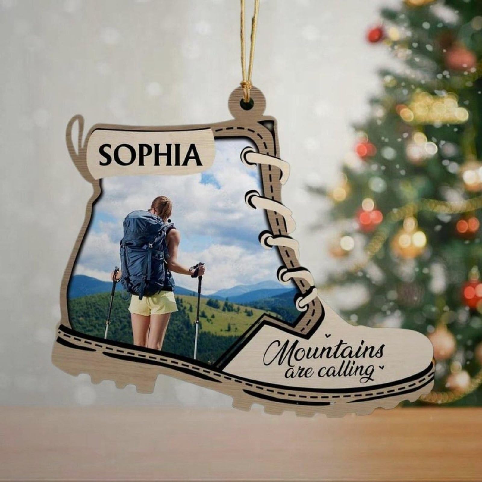 Luckluccy Personalized Hiking Photo Ornament,Boot Christmas Ornament,Custom Adventure Ornament,Hiker Gift for Camping Lovers,Hiking Clubs,Acrylic