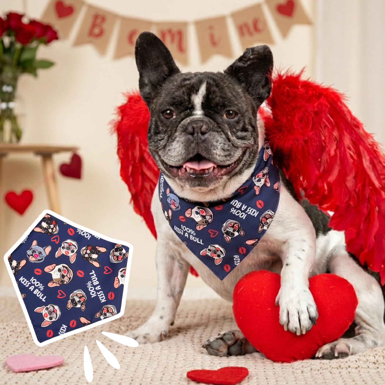 Bandana per cani San Valentino bulldog francese Kiss A Bull taglia media grande 13-34 kg