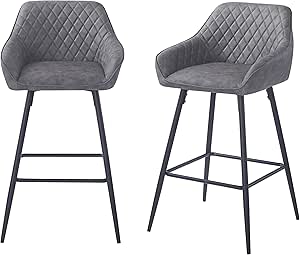 Requena Pair Of Bar Stools Leatherette Exterior With Armrest
