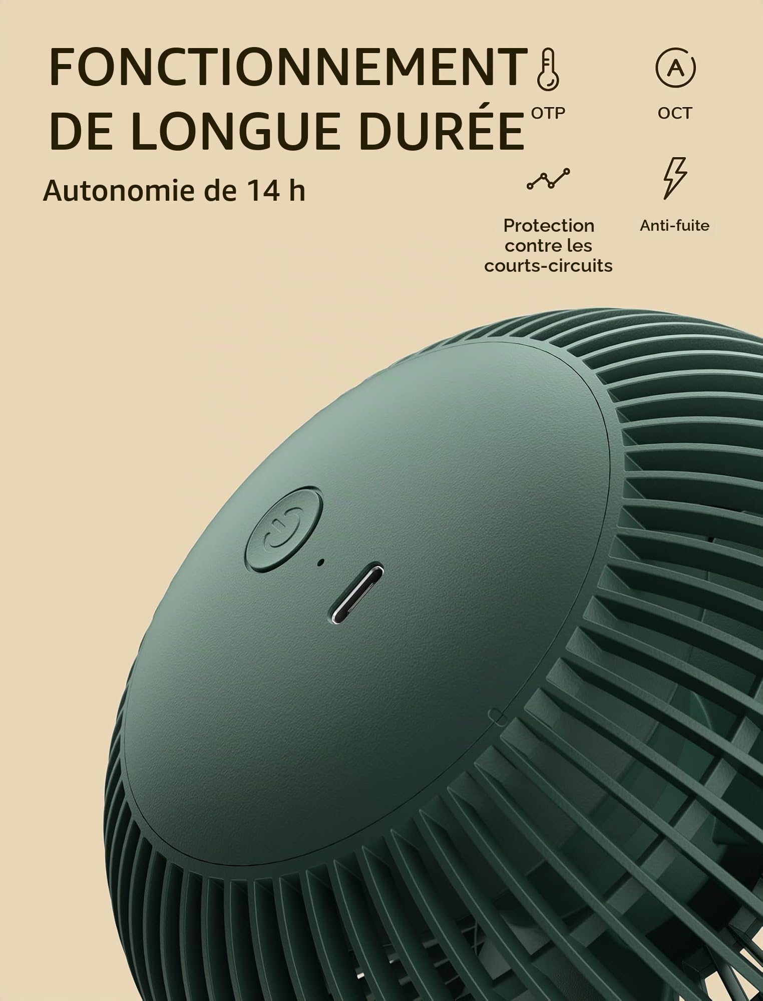 JISULIFE Mini Ventilateur à Pince, Petit Ventilateur USB avec Batterie Rechargeable de 4000mAh, 4 Vitesses, Max 14 Heures, Petit et Silencieux pour Lit, Bureau, Poussette - Vert Foncé