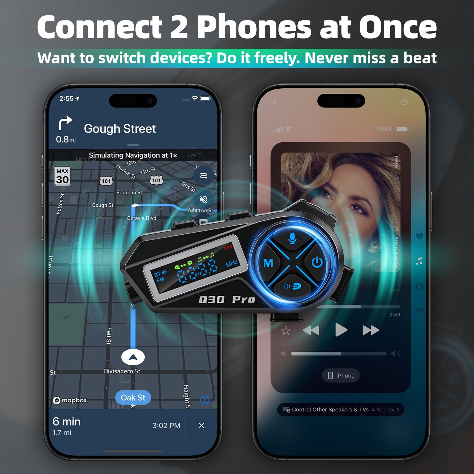 Cuffie audio Bluetooth, citofono per cuffie moto Bluetooth 5.4 con stereo Hi-FI e radio FM, IP65 impermeabile, comunicazione 500 m, autonomia 18 ore, compatibile con tutti i caschi (moto, sci)