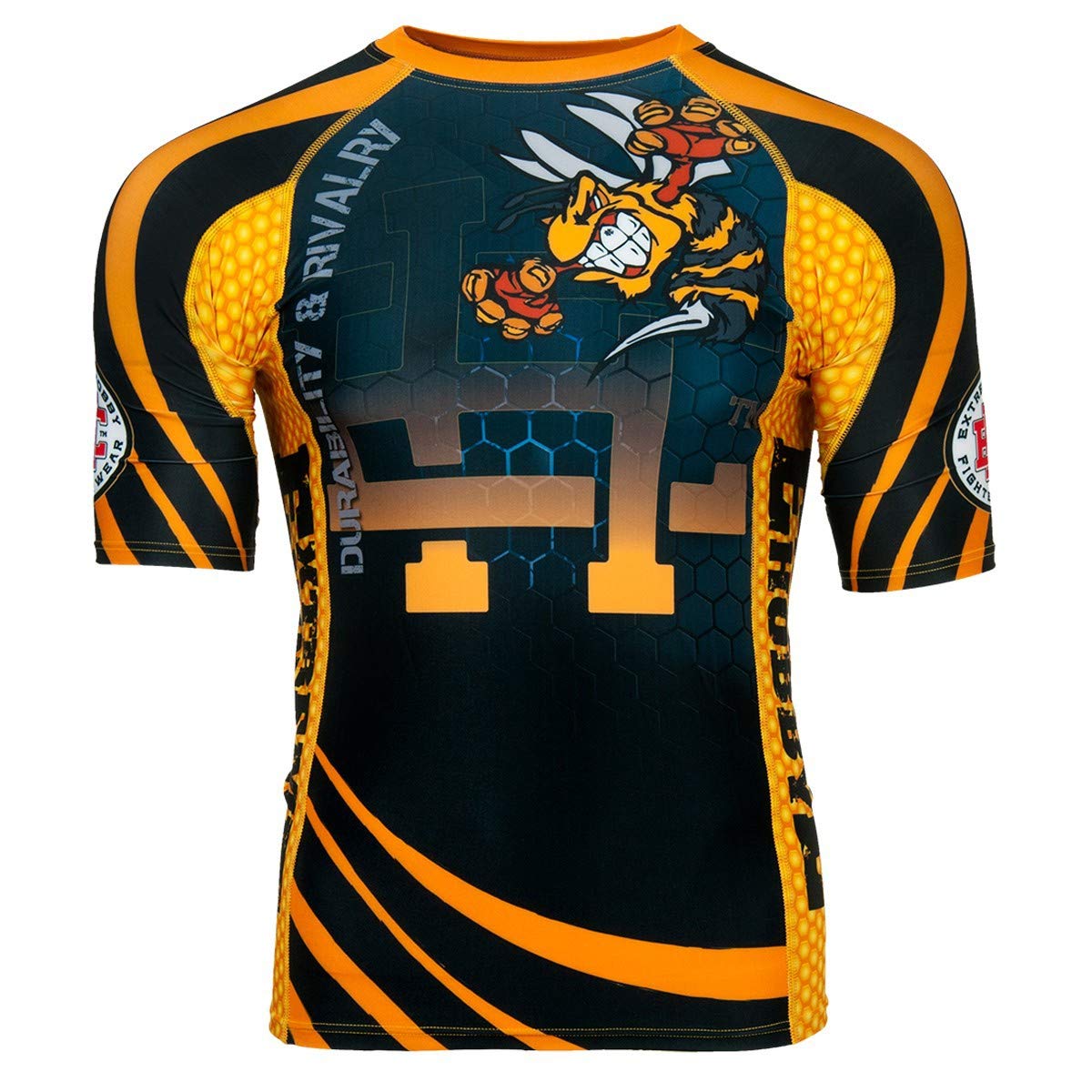 Koszulka kompresyjna z krótkim rękawem Rashguard Hardcore Training Rash Guard, męska koszula kompresyjna, MMA, bokserska, koszulka funkcyjna, męska koszulka z krótkim rękawem, koszulka kompresyjna, męska koszulka do biegania, koszulka sportowa.., Wasp Bla