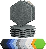 Amantech 12-Pack Hexagon Acoustic Panels, Self-Adhesive High-Density Soundproof Foam 12x10x0.4 Inch - Moonlight Grey for Studio & Home