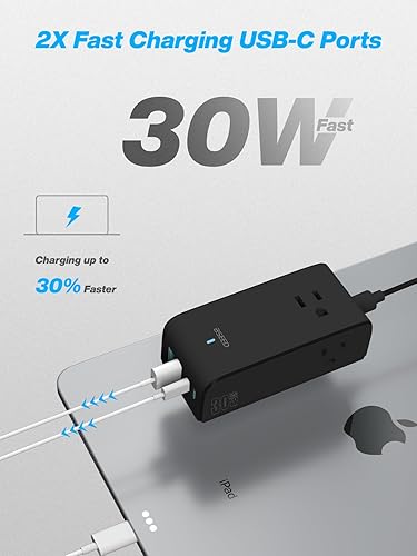 Miniatura 2 de BSEED Regleta de alimentación con USB, extensión de 3 tomas de corriente, 3 puertos USB, protector de sobretensión, estación de carga de escritorio