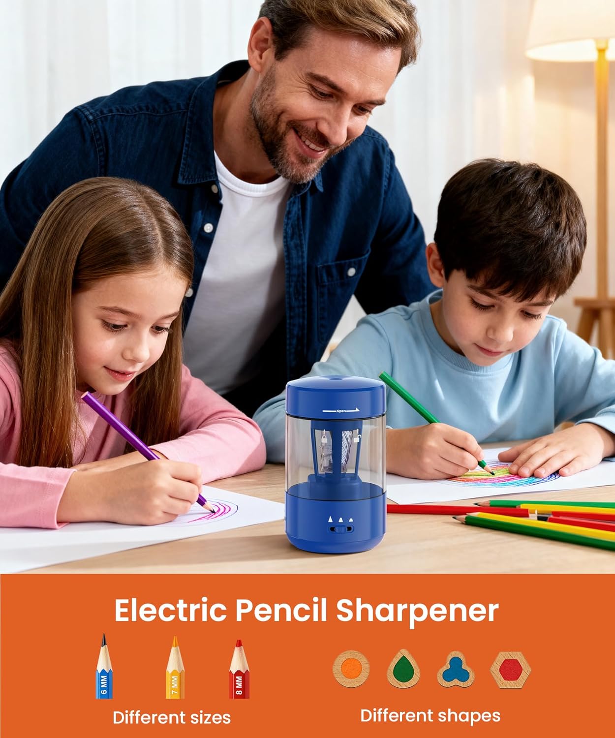 Electric Pencil Sharpener for Classroom, Fully Automatic Pencil Sharpener for 6-8mm Pencils & Colored Pencils, Auto in & Out, Type-C Rechargeable Pencil Sharpeners for Home, School, Office, Blue
