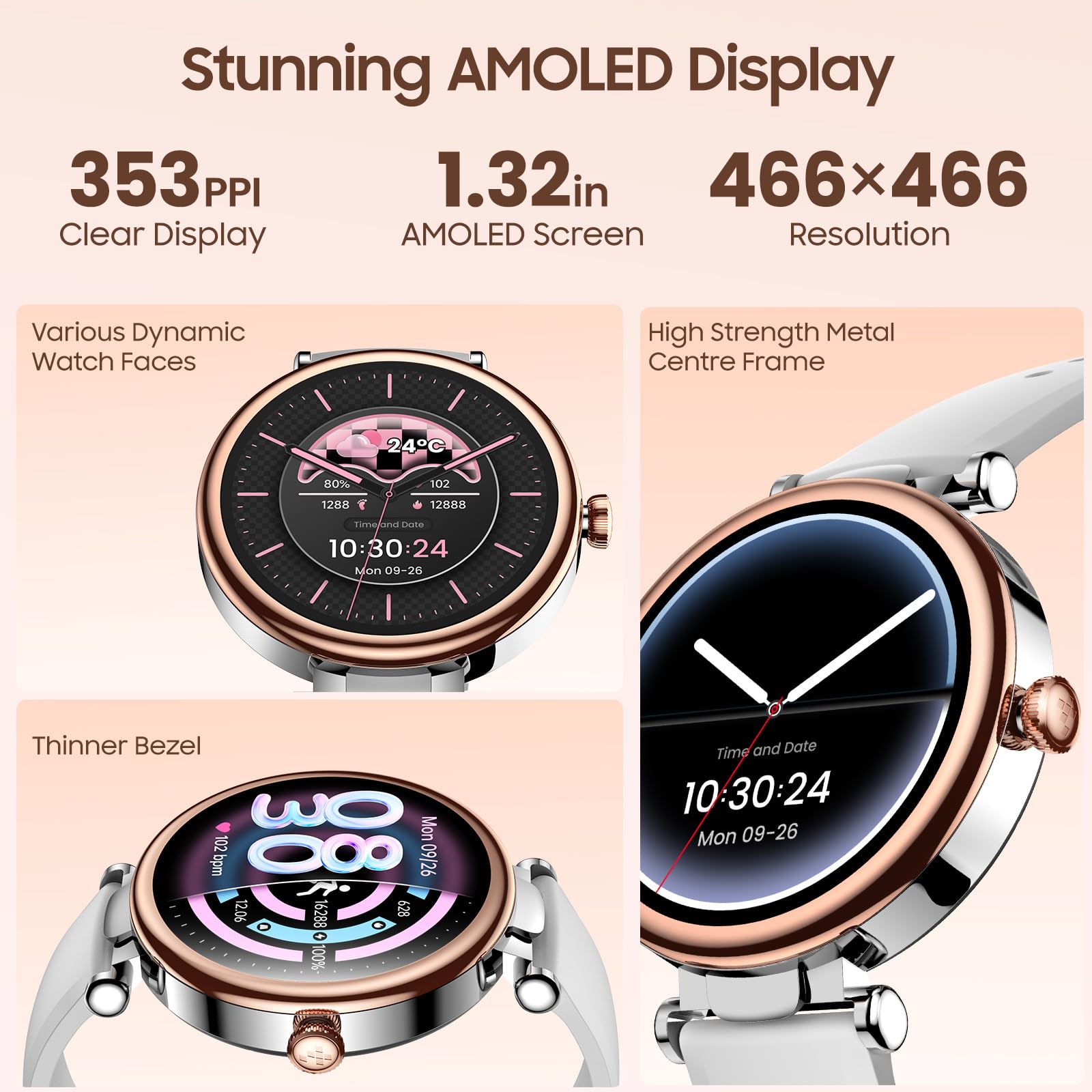 TOZO S8 Zegarek Smart AMOLED dla kobiet i mężczyzn, 1,32" ekran HD, Bluetooth do połączeń i wiadomości, smartwatch z trackerem aktywności, monitor zdrowia i snu, 100+ trybów sportowych, wodoodporny