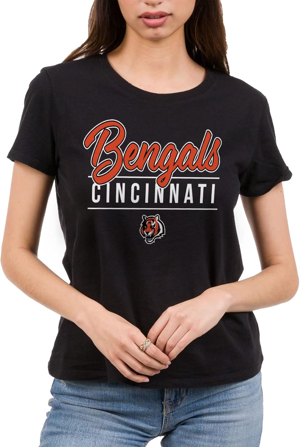 Junk Food Clothing x NFL - Women's Fan Favorite Short Sleeve Fan Shirt - Officially Licensed NFL Appare Cincinnati Bengals X-Large Black