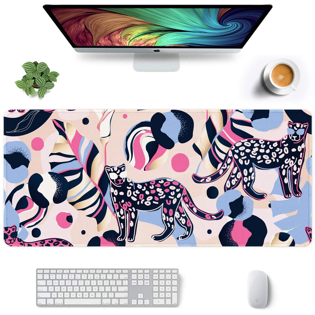 Auhoahsil Large Gaming Mouse Pad, Animal Theme XXL 35.4 x 15.7 in Desk Pad Stitched Non-Slip Rubber Long Computer Mousepad Thin Extended Full Size