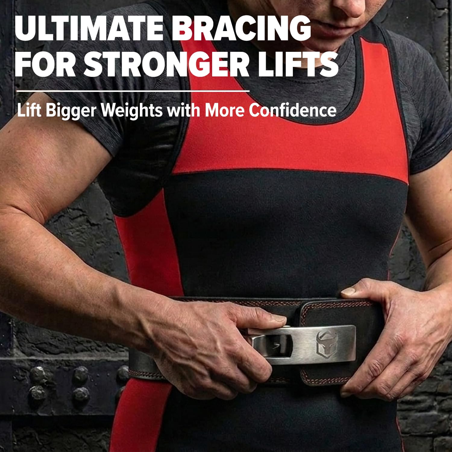 Ceinture d'haltérophilie Pro – Boucle à levier de 10 mm – Cuir daim de 7,6 cm de large – Soutien dorsal pour l'haltérophilie, la musculation, la gym et le fitness (XL, noir/rouge)