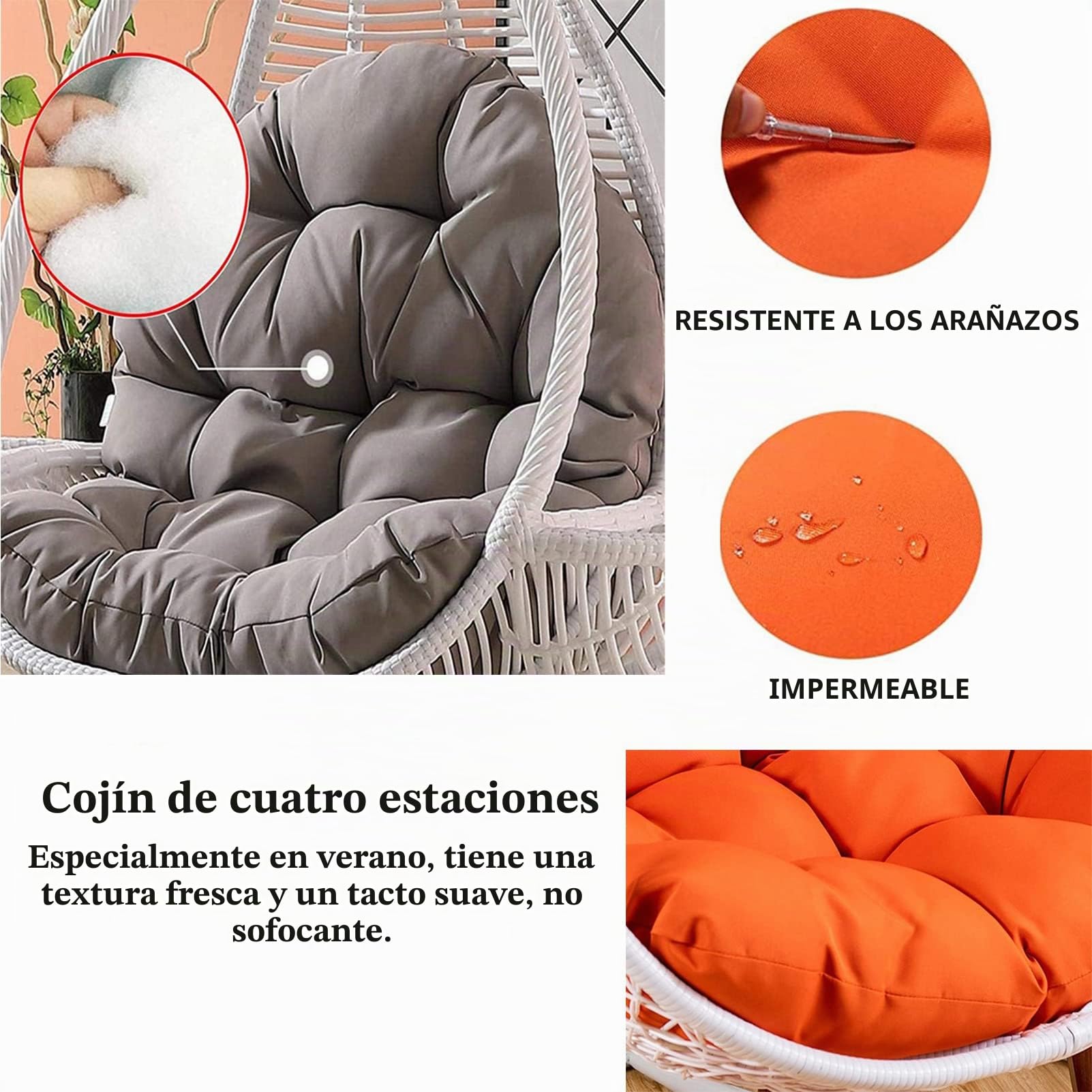 Cojín para silla de huevo, cojín de repuesto para silla mecedora colgante, cojín para silla hamaca colgante espesado con reposacabezas y reposabrazos, cojines de silla mecedora (G)
