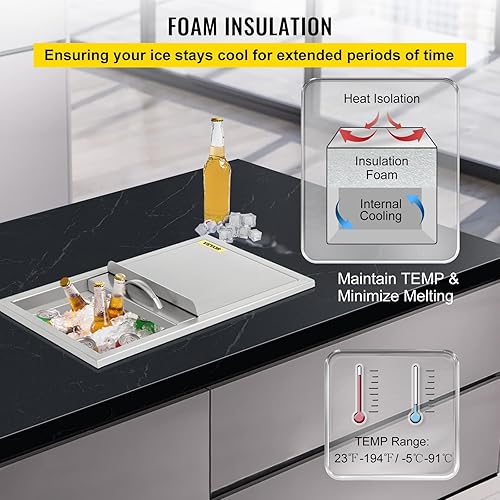Miniatura 4 de Happybuy Baúl de hielo de acero inoxidable de 18 pulgadas de largo x 12 pulgadas de ancho x 14.5 pulgadas de alto, con tapa deslizante, cubo de