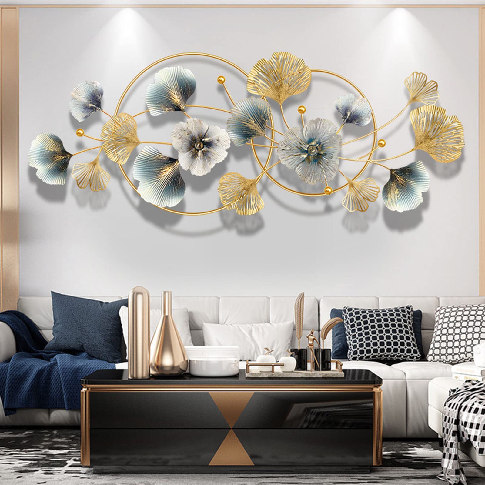 TFRYH Decorazione da Parete in Metallo per Soggiorno, Foglie di Ginkgo Accenti con Decorazione Artistica