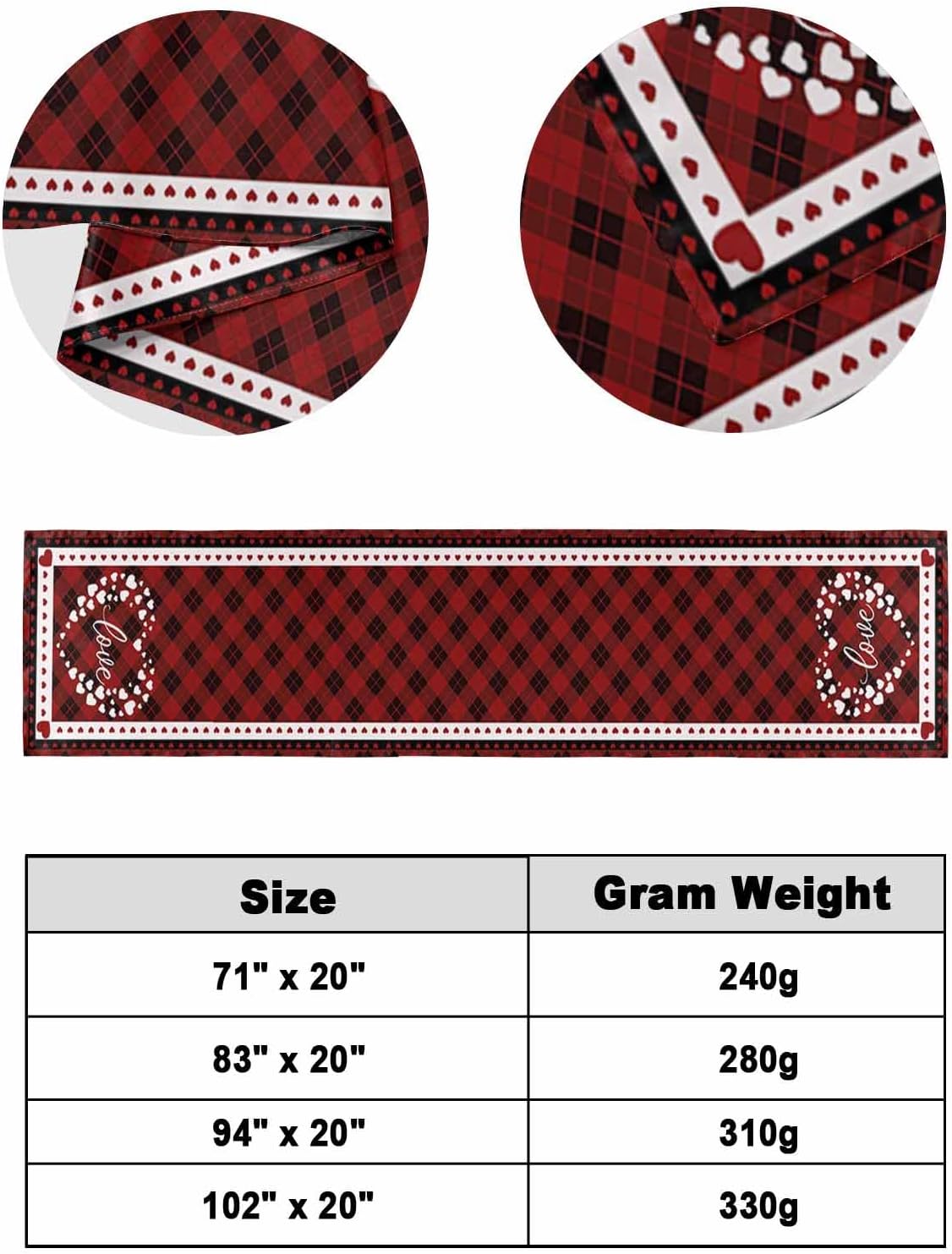 Smile Sunflower Bed Runner Scarf Valentine's Day Love Hearts Black and Red Plaid Bedding Scarf Decorative Bed Runners Cover for Home Bedroom Hotel Wedding Room Bed Scarf for Foot of Bed Twin 71x20in