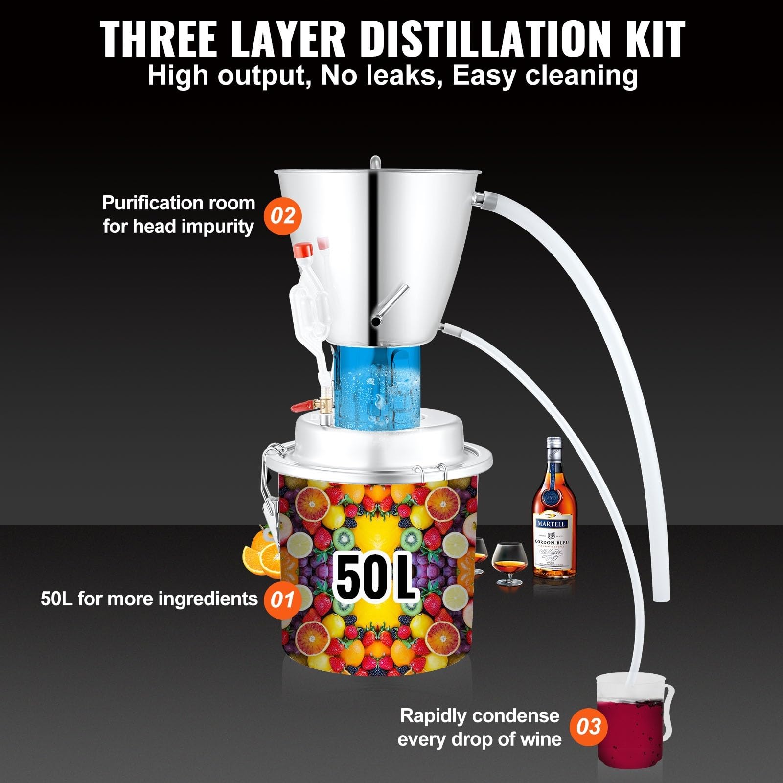 Destilador de Alcohol 10/50L con Kit elaboración tubo acero inoxidable 304 for destilería casera whisky vino Brandy,Operación flexible(10L (liquefied gas))
