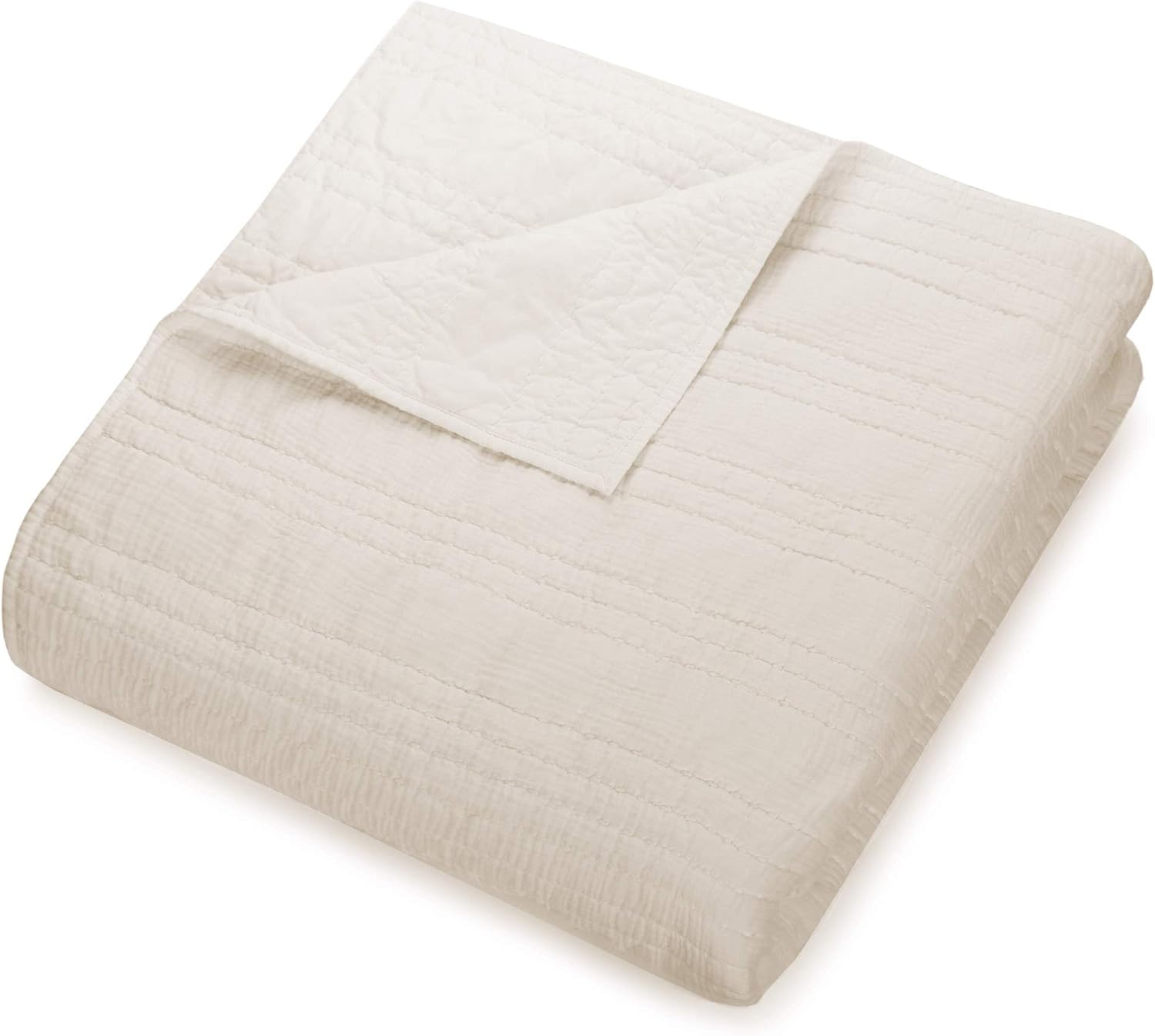Atmosphere Double Gauze Quilt - Lightweight Breathable All Season Coverlet Bedding - Full/Queen, Ivory