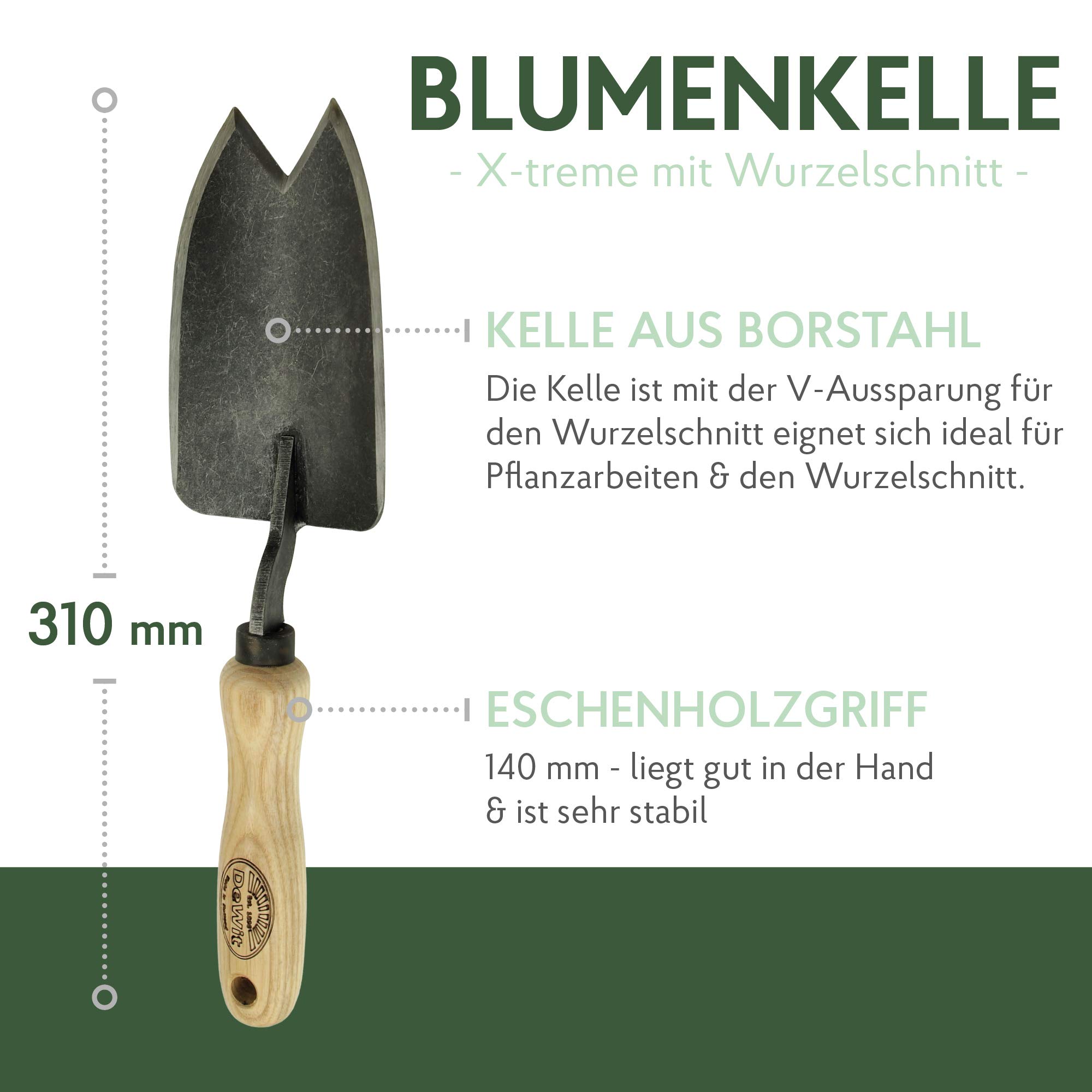 DeWit Blumenkelle 31 cm V-Schneide FSC Handschaufel Gartenschaufel