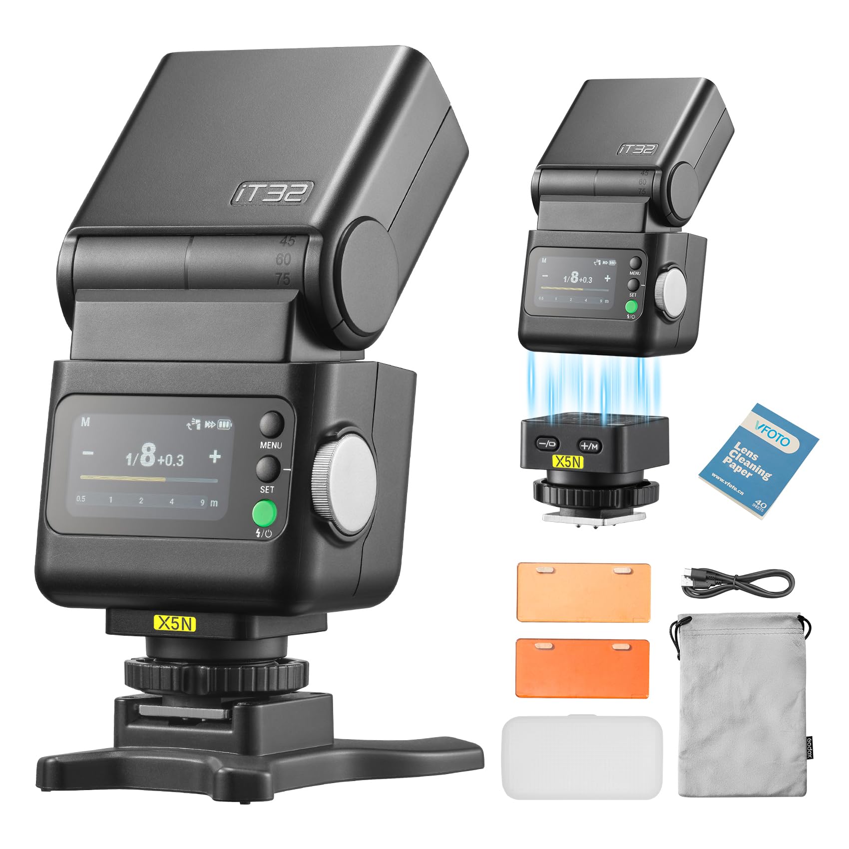 GODOX iT32 Camera Flash con X5N X5 N TTL Wireless Flash Trigger per Nikon Fotocamera, GN18 Strobe Speedlite Schermo Touch Pocket iflash, 1,5s Tempo di Riciclo, 510 Flash Piena Potenza