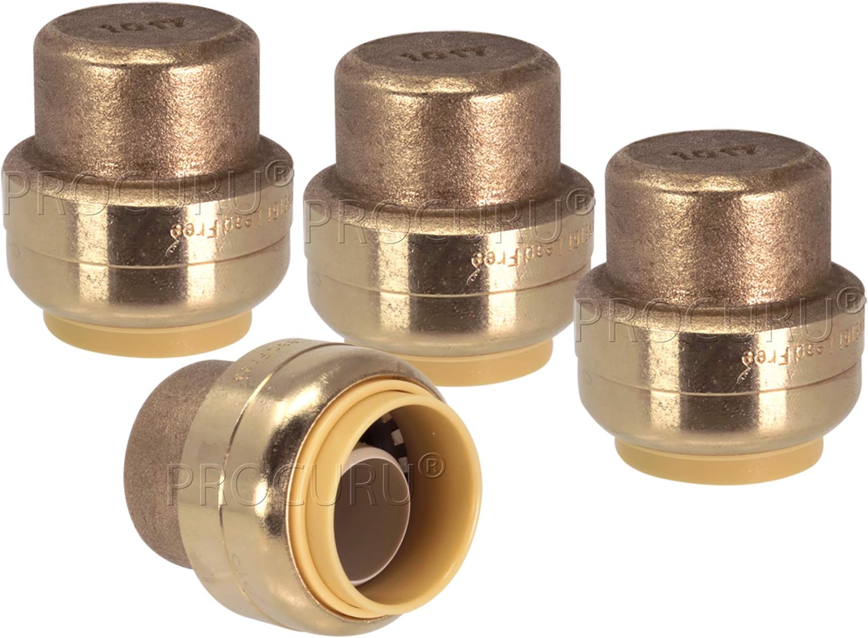PROCURU4-Pack 1-1/4 Inch PushFit End Cap, Push-to-Connect Brass Plumbing Fitting for Copper, PEX, CPVC, PE-RT Pipe, Certified Safe (1.25", 4-Pack)
