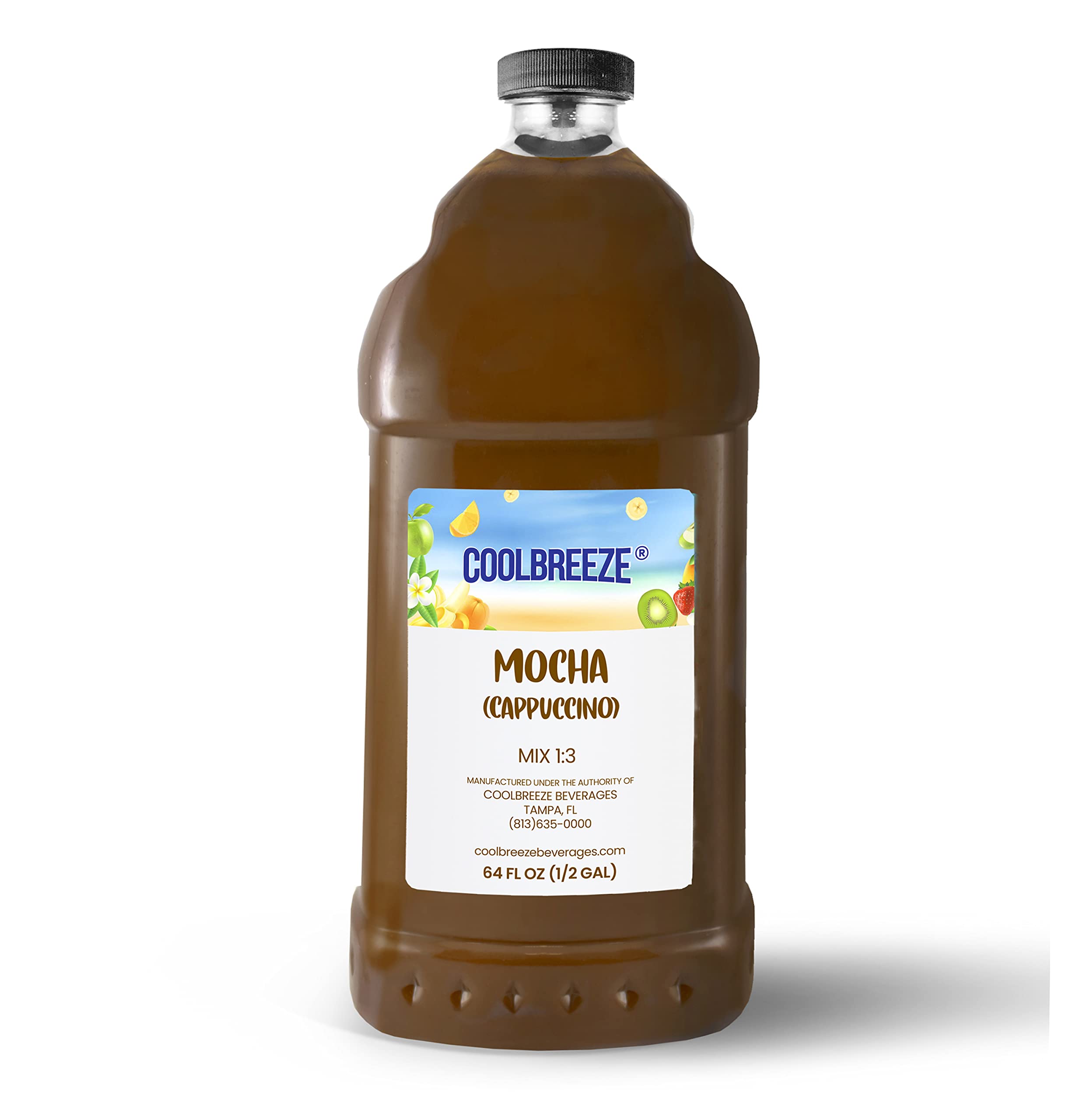 Coolbreeze Mocha Cappuccino Slush Frozen Drink Machine Mix - Ready to Use Frozen Coffee Chocolate Slushie Flavor Syrup - 1/2 Gallon Bottle