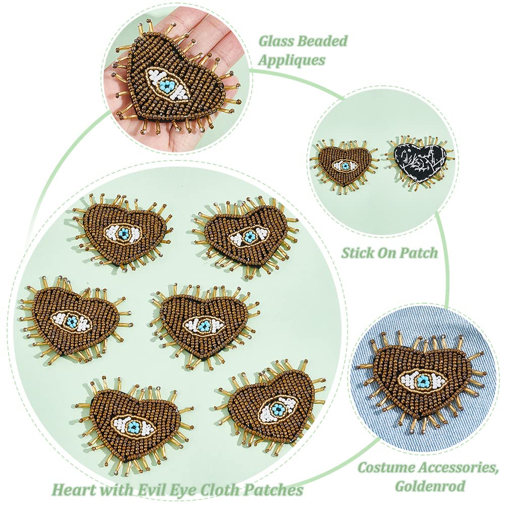 AHANDMAKER 4 Pcs Eye Patches Perlés pour Vêtements, Coeur avec Mauvais Œil Patch à Paillettes Coudre sur Strass Perlé Applique Motif Applique Badge pour DIY Couture Veste Jean Sac Chapeau Chaussure