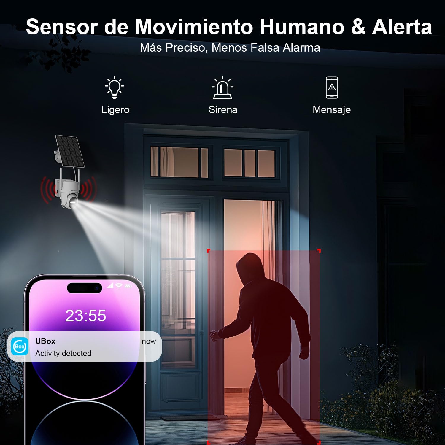 HOSAFE.COM Camaras de Vigilancia Sin Cables, Camara Vigilancia WiFi Exterior, Camara 360 Grados PTZ, Sensor PIR, 2K HD Color Visión Nocturna, SD/Nube, IP66 Impermeable, 2PCS