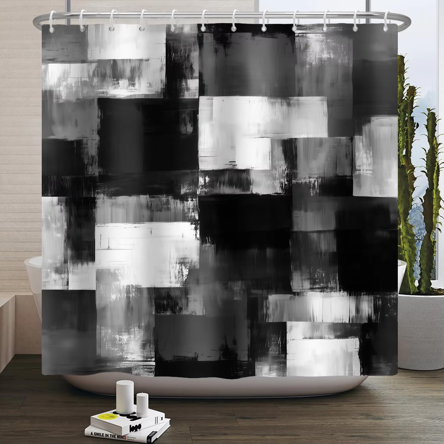 KELAIMI Abstract Geometric Shower Curtain - Modern Art Geometric Bathroom Curtains - Aesthetic Machine Washable Waterproof Fabric Bathtub Curtains with Hooks Style 2 180X180Cm