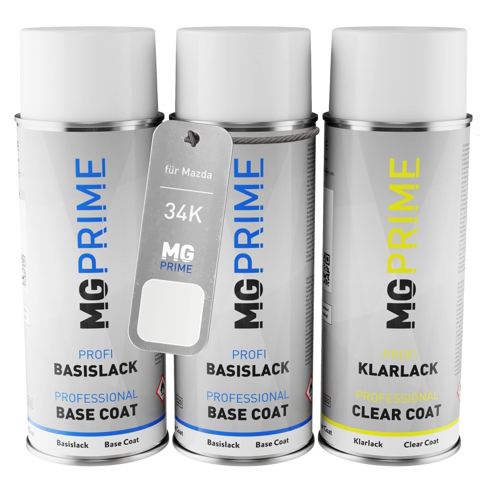 MG PRIME Car paint Spray can set for Mazda 34K Crystal White Pearl Mica/Blanc Cristal Perle Primer base coat clear coat spray can 400ml