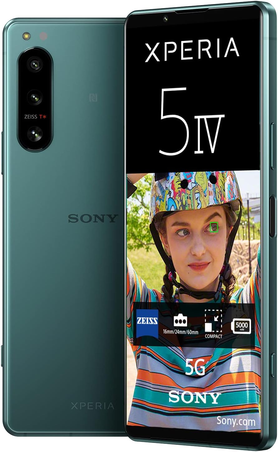 Sony Xperia 5 IV - Smartphone Android, Téléphone Portable Ecran 6.1 Pouces 21:9 Wide HDR OLED - Taux de rafraichissement de 120Hz - Triple Objectif (avec Un revêtement ZEISS T*) - 8Go RAM (Vert)