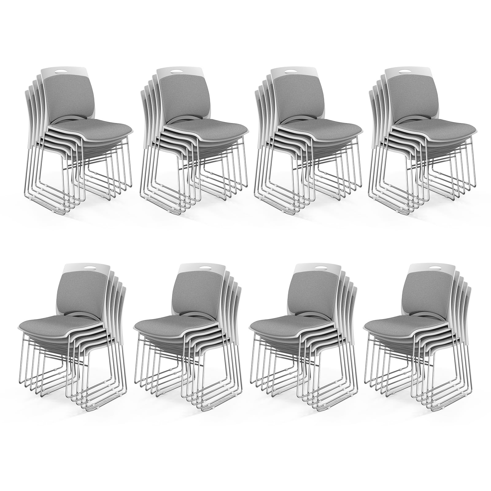 VINGLI Stackable Chairs Set of 40, Stacking Office Chairs with Metal Sled Base, Ergonomic Plastic Padded Seat & Back, Capacity 350lbs, Stacking Chairs
