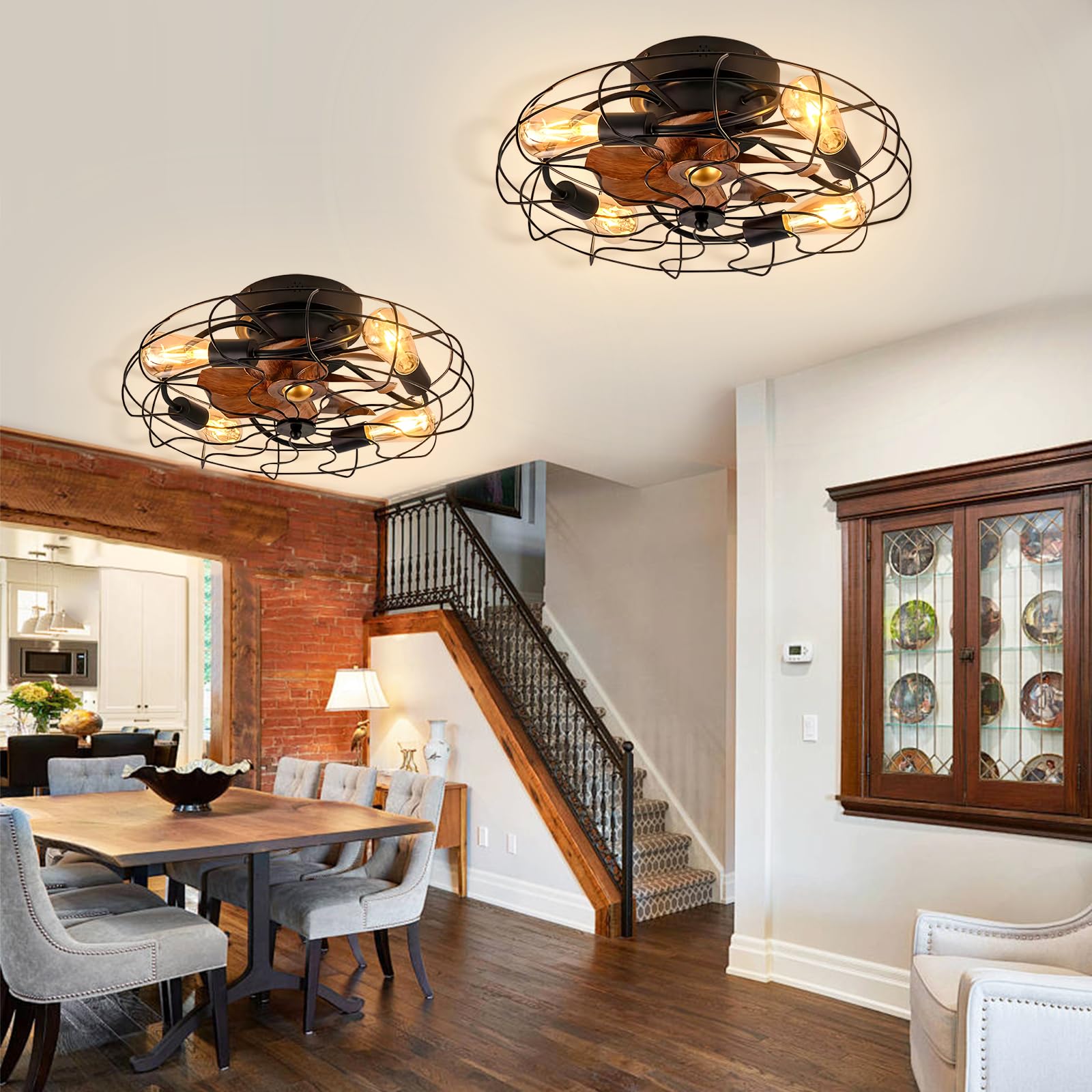 MiiR Ventilateur De Plafond Avec éclairage E27 Ampoule Rétro Ventilateur Plafonnier Avec Télécommande 6 Niveaux De Vitesse Du Vent Lumière Réglable Avec Ventilateur Salon Chambre Salle à Manger