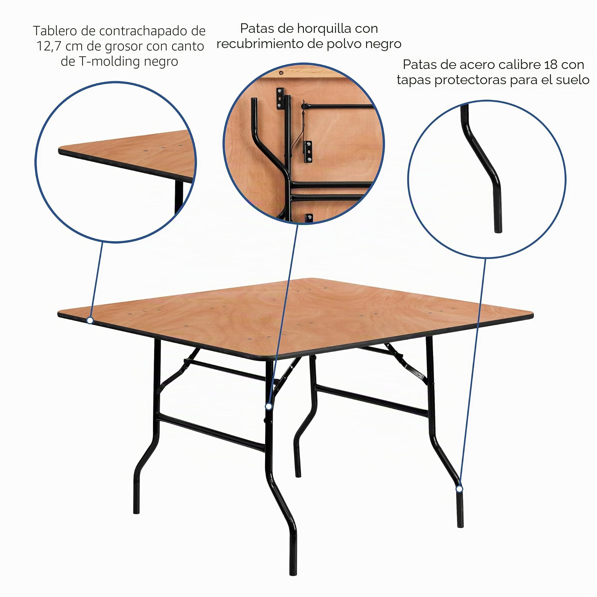 Flash Furniture Mesa de Banquete Plegable de Madera Cuadrada Gerry de 4 pies