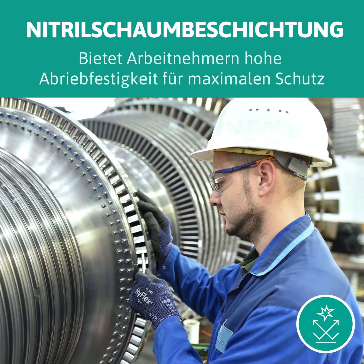 Ansell HyFlex 11-819 Dünne Arbeitshandschuhe, Rutschfeste Nitril-Beschichtung, Schutzhandschuhe vor Elektrostatischen Entladungen, Antistatisch, TouchScreen, Blau, Größe L (12 Paar)