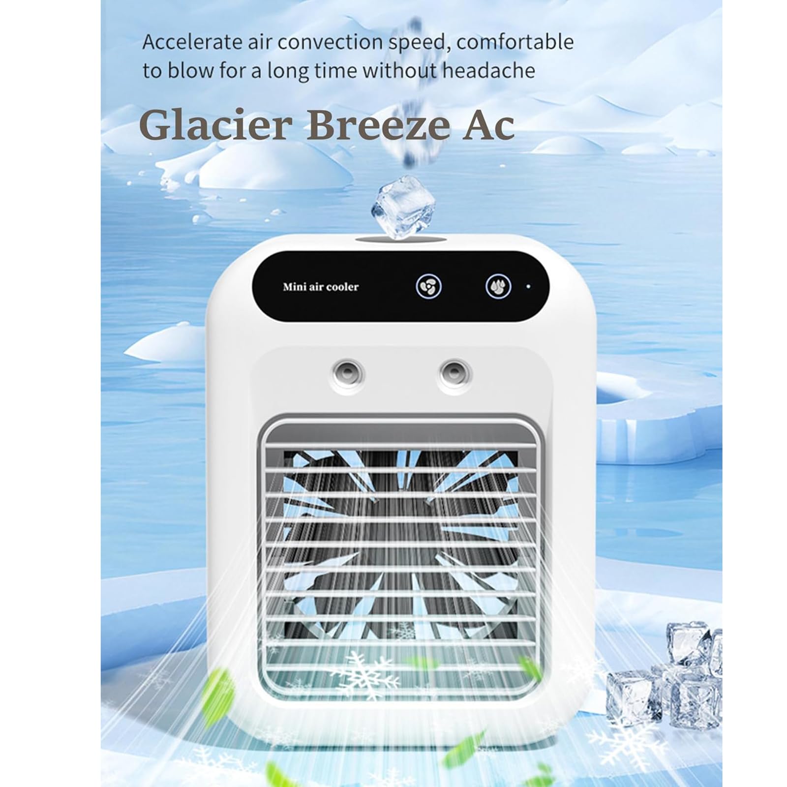 Glacier Breeze AC Mini Air Cooler: refrigeratore evaporativo portatile da 500 ml con nebbia di ghiaccio, raffreddamento 10H, ricaricabile tramite USB e ventilatore da scrivania per casa