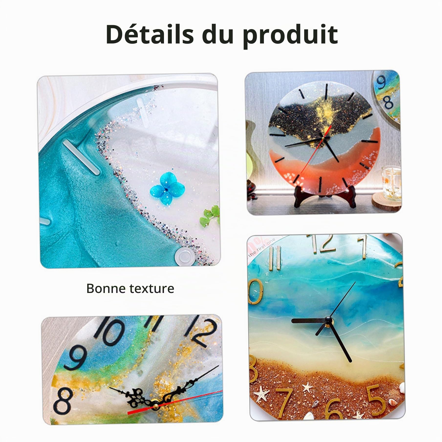 Jorzer Kit D'horloge en Résine 5 Pièces Grands Chiffres Arabes en Silicone Moules D'horloge Bricolage pour Horloge en Résine époxy Moule en Résine avec Mouvement pour Décoration Murale