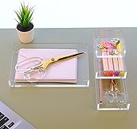 Vista 5 de Clear Acrylic Desk Organizer for Office or Home Desk Drawer Dividers, Makeup Vanity Storage Bins, Stackable 4-Pack, Acrylic Accessory and Half
