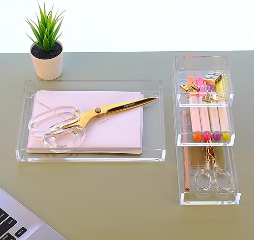 Miniatura 5 de Organizador de escritorio de acrílico transparente para la oficina o el hogar, separadores de cajones de escritorio, cubos de almacenamiento de