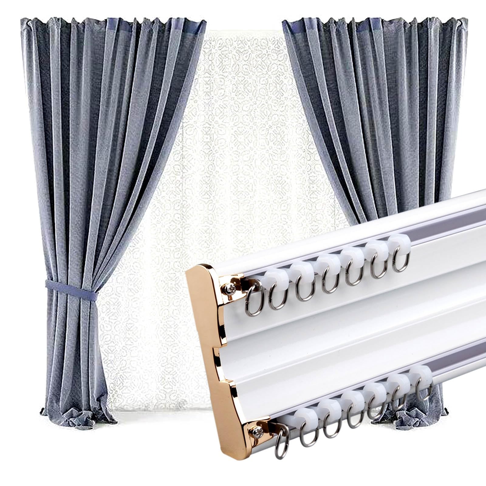 Aluminiowy drążek do zasłony prysznicowej z podwójnym szynem do okien wykuszowych, kamperów i rozdzielacza pomieszczeń
