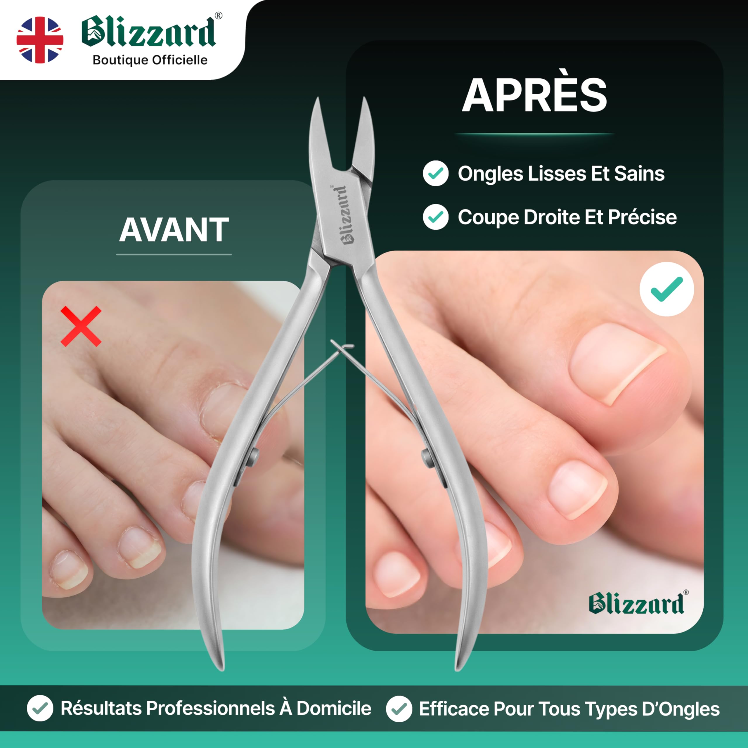 Blizzard Pince à Ongles Pieds pour Ongles Incarnés et Épais - Coupe-Ongles Professionnel en Acier Inox - Seniors et Hommes - Idéal Pédicure et Soin des Pieds - Qualité Podologie - 13cm Mors Plats