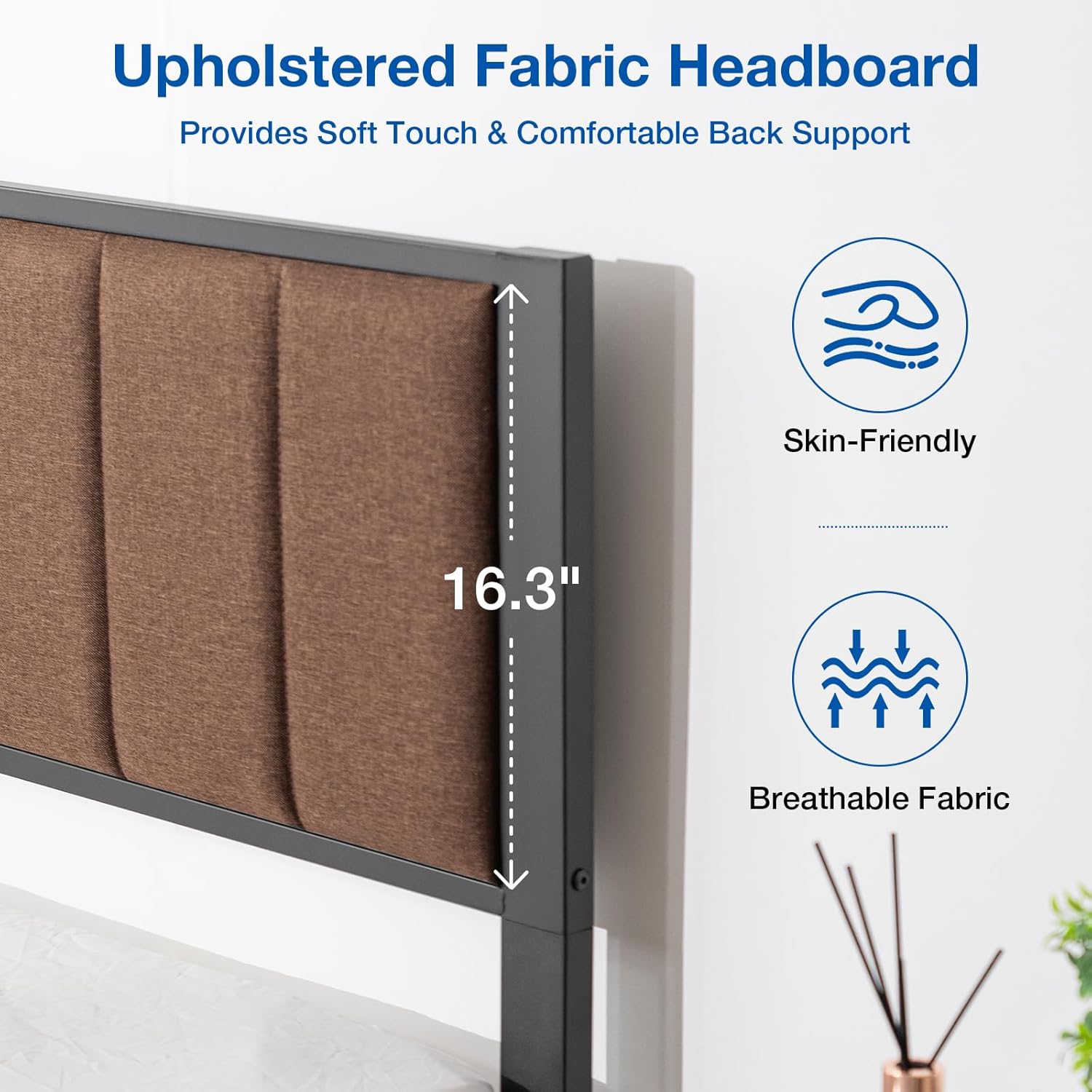 King Size Bed Frame with Headboard and Storage Fabric Upholstered Headboard 26 Inch Heavy Duty Metal Platform Bed with Underbed Storage Space Steel Slat Support Anti-Slip Easy Assembly, Brown