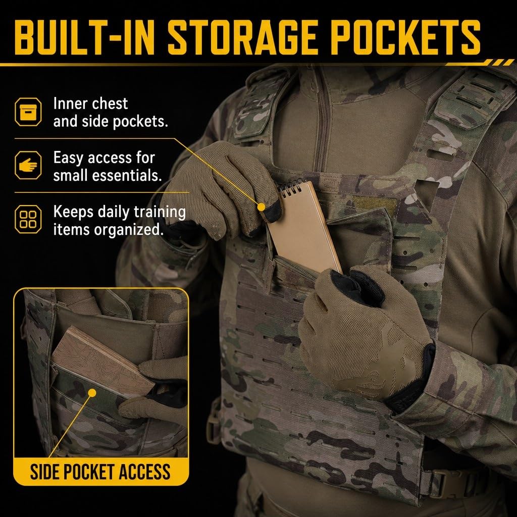 Chaleco Táctico SF V2 Molle Ligero Ajustable Con Bolsa De Almacenamiento Y Asa Rescate, Compacto For Exteriores