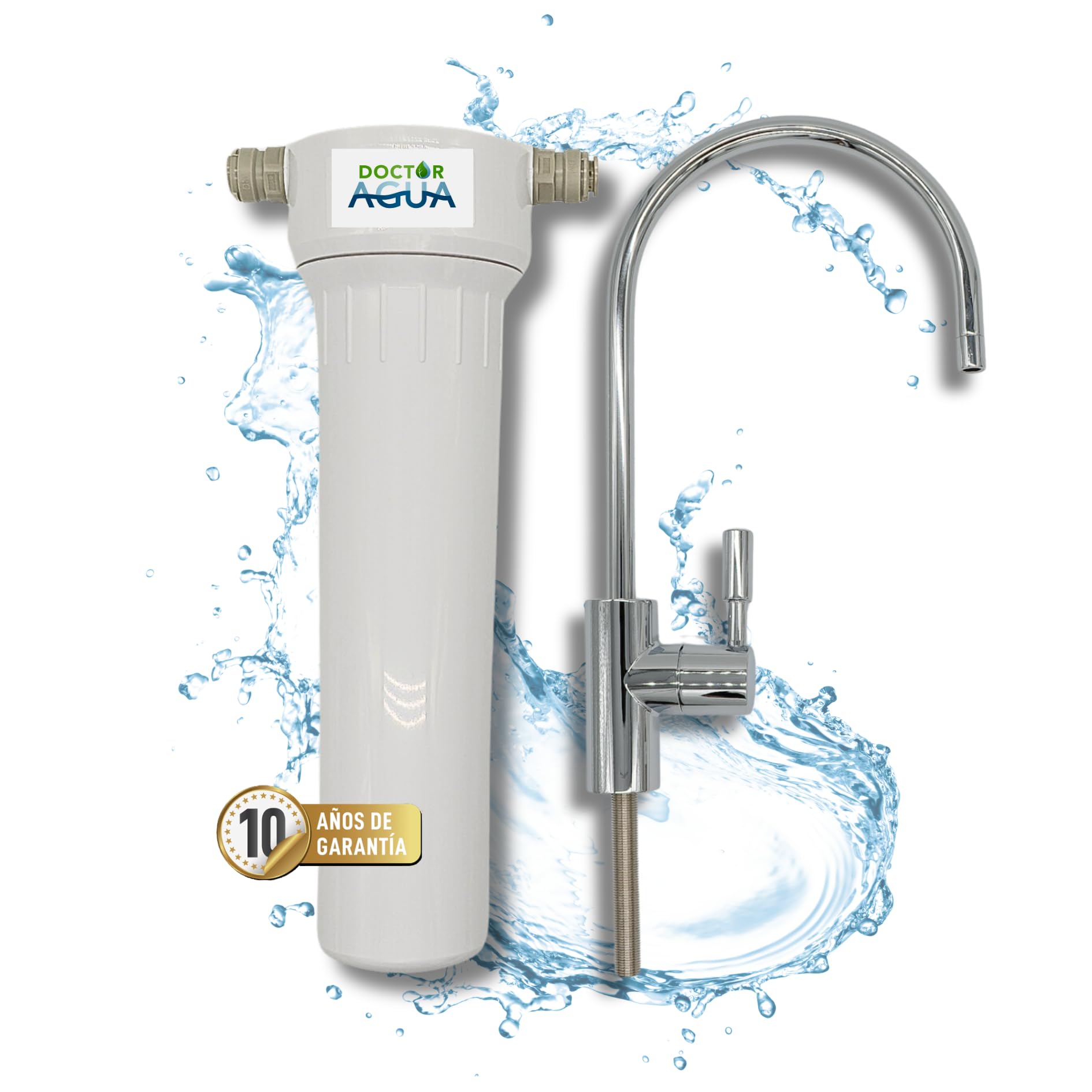 DOCTOR AGUA Filtro de Agua Ecológico HIP Ultra Purify con Zeolita - Bajo Encimera 300L/H - Bactericida Antiviral Elimina 99,99% Impurezas - Conserva Sales Minerales del Agua - 10 Años Garantía