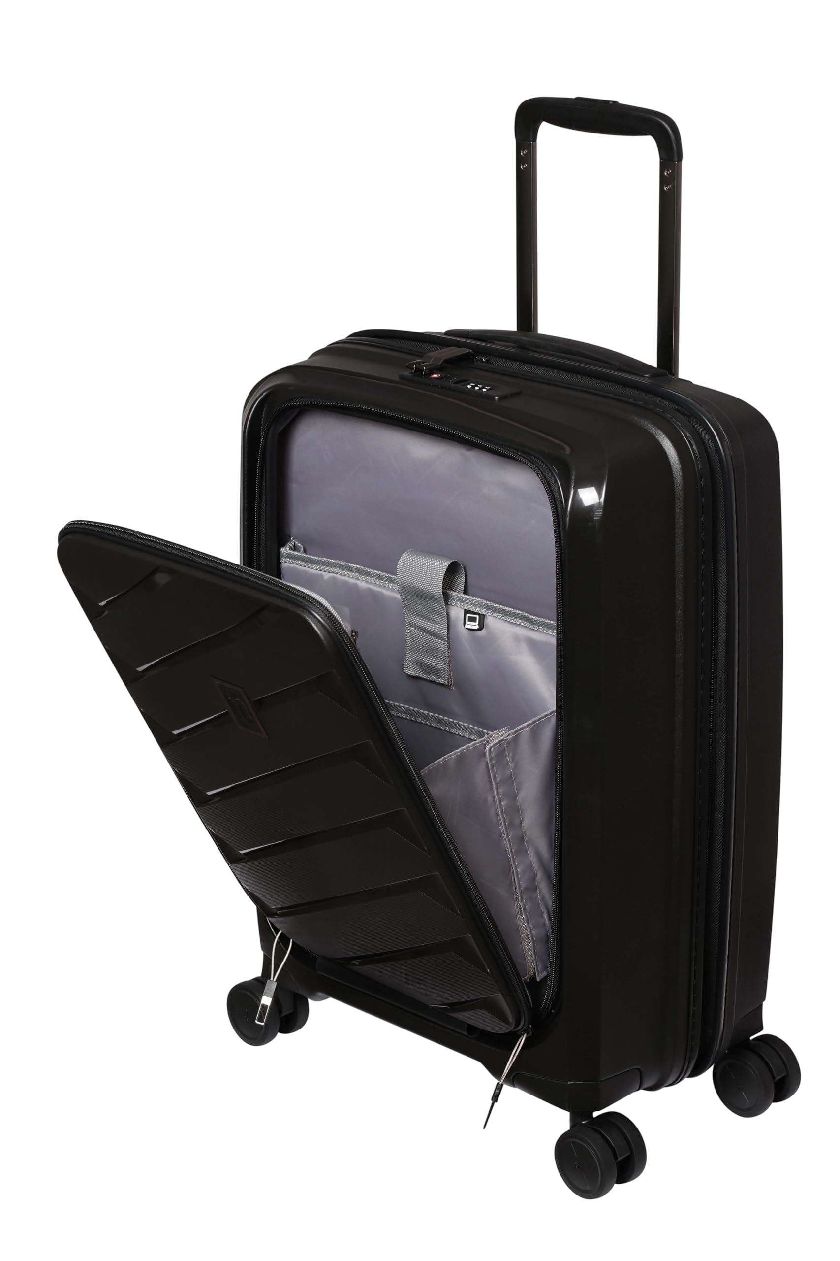 Influential-Black-Cabin-20 inches with Padded Laptop Section-PP Hardsided Fashion Luggage Trolley 8 Wheel Luggage with TSA Lock-54.5 cm-image-3