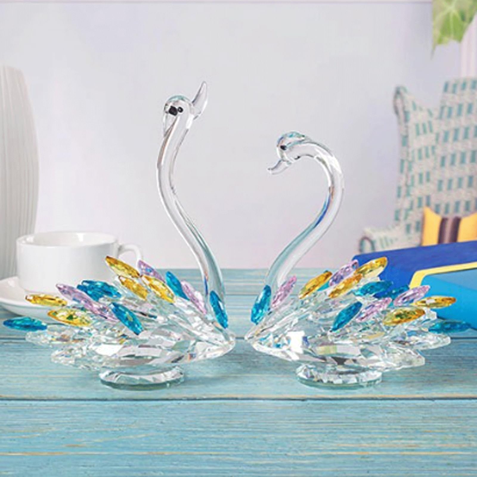1 par de figuritas de Cisne de Cristal, Adornos de vitral, Mueble de TV, figuritas de Cisne en Miniatura, gabinete de Vino, Ventana, artesanías de Cristal Bonita Figura