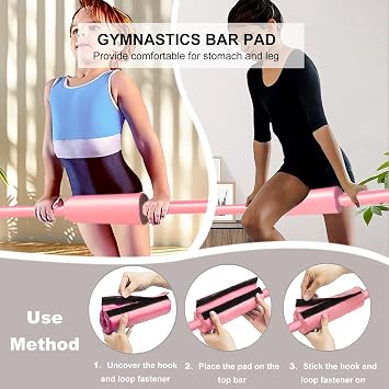 GYMMAGE Gymnastics Bars with Bar Pad, Junior Training Kip Bar Gymnastics Equipment for Home Garden, Adjustable Height Gymnastic Folding Horizontal Bar with Gymnastic Rings for Kid Boys Girls