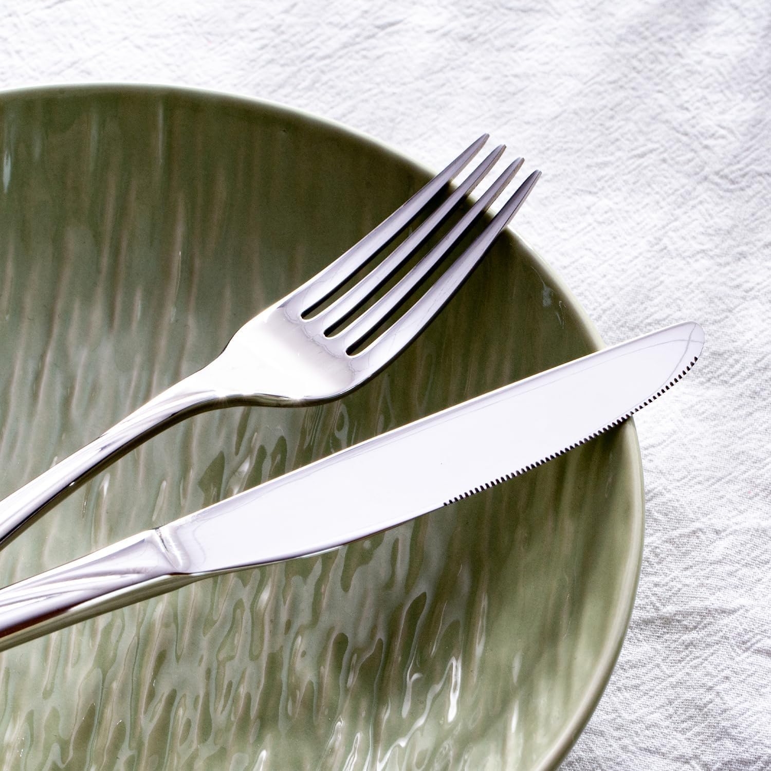HIKAA Wave Design Silverware Set Service for 2, 10-Piece Artistic Stainless Steel Flatware Set with Fibonacci Pattern, Heavy Duty Mirror Polished Cutlery Set